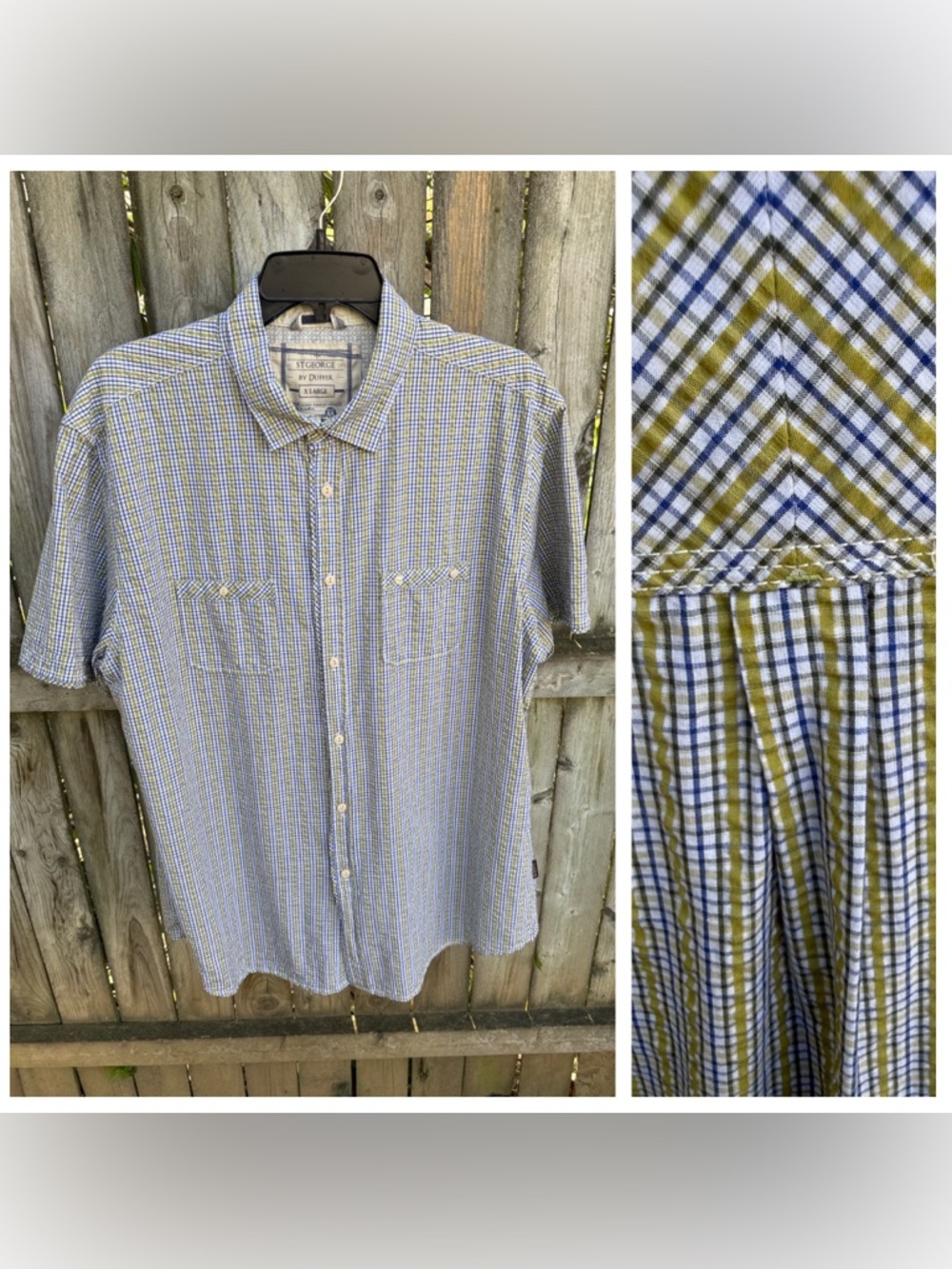 St George by Duffer plaid short-sleeve button-down shirt cotton seersucker 18 XL